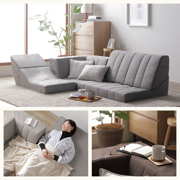 コーナー ソファセット 3点セット ライトグレー ハイバック 軽量 組み替え可 リクライニング ホットカーペット可 ファブリック生地 ローソファ フロアソファ ソファ3点セット コーナーソファセット ローソファセット フロアソファセット ソファーセット 組立品【代引不可】