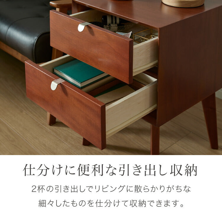 サイドテーブル 幅40cm 北欧 ヴィンテージ 天然木 マホガニー 完成品 サイドボード ナイトテーブル 収納家具 おしゃれ モダン 木製 コーヒーテーブル 高級感 ソファサイド ベッドサイド AVA アヴァ(代引不可)