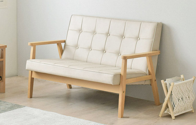 2人掛けソファー 肘付き 幅113.5cm 奥行70cm 高さ72cm 省スペース 合皮 木製 かわいい sofa 北欧 韓国インテリア レトロ シック ROCOLOR ロコラ(代引不可)