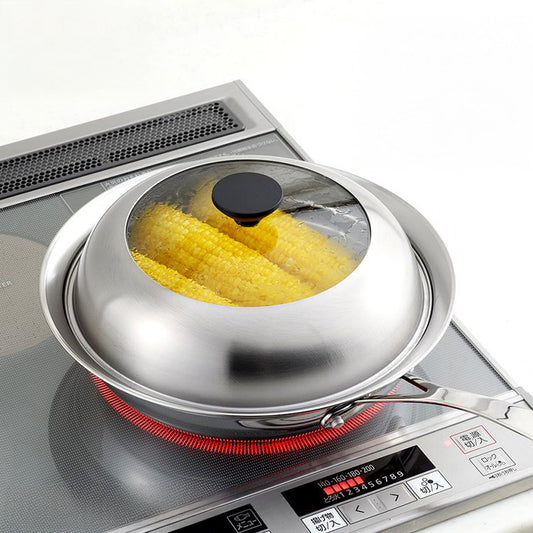 ヨシカワ 見える! フライパン用蒸し器 24~26cm用 のせるだけ 簡単蒸し料理 日本製 燕三条 ステンレス製 蒸しプレート ガラス蓋 スチーム 茶碗蒸し とうもろこし 肉まん YJ3212 Yoshikawa