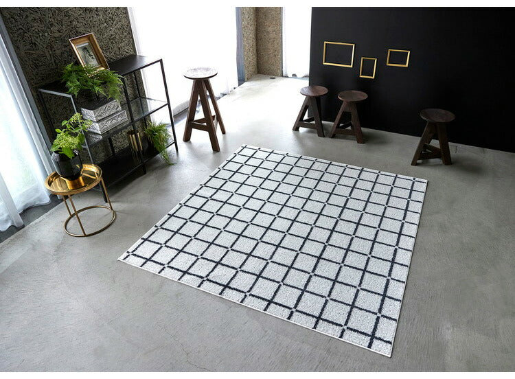 日本製 ラグ 185×185cm 滑り止め オセロ チェック柄 カラーライン タフトラグ ブルー オレンジ ホワイト 国産 スミノエ Suminoe 北欧 モダン シンプル おしゃれ(代引不可)
