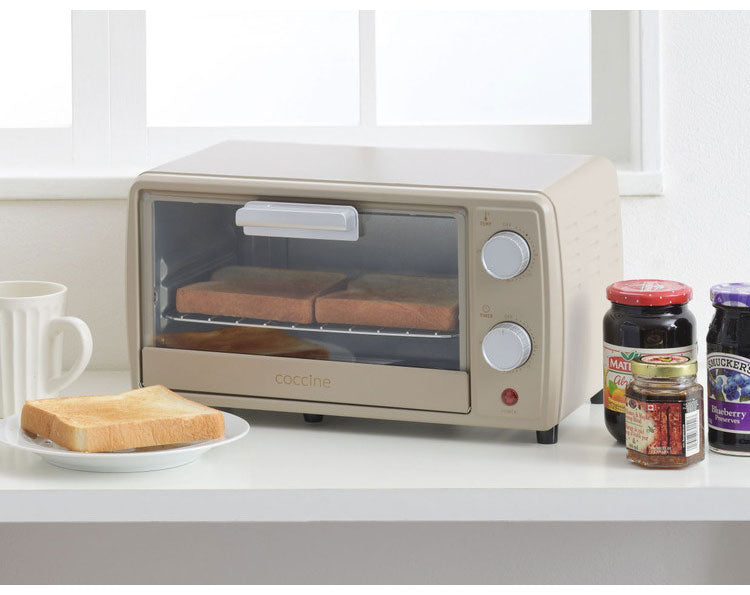コッチネ オーブントースター9L 温度調節・焼き時間調節機能付き オーブントースター ミニ 1枚 トースト 1人 1枚焼き リベイク 単身 コンパクト 小さい タイマー レトロデザイン(代引不可)