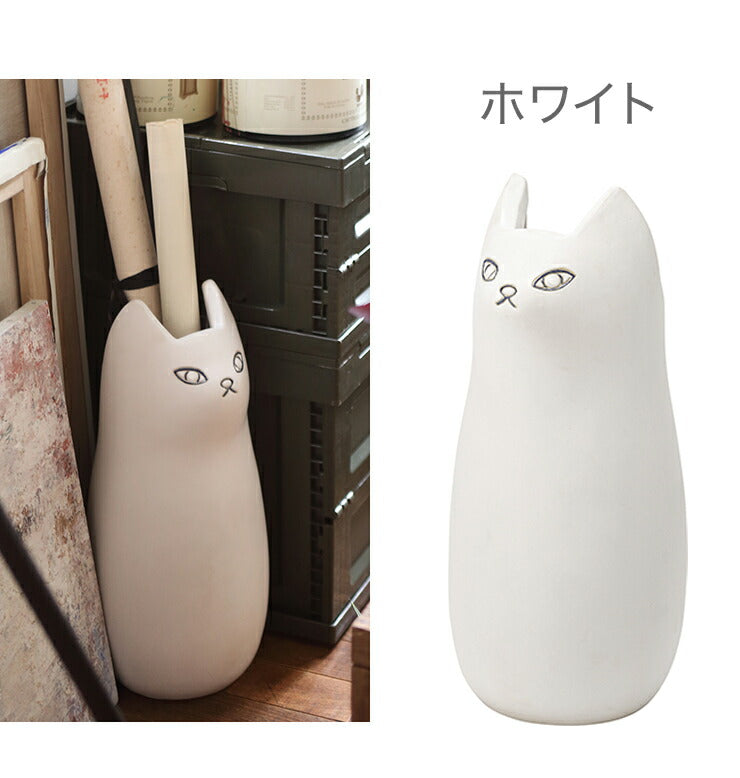 傘立て 高さ45 直径19 傘たて アンブレラスタンド フラワーベース ポスター収納 玄関 室内 室外 屋外 陶器 猫 ねこ(代引不可)