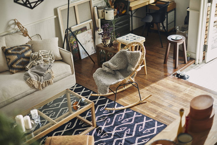 ロッキングチェア ラタン 籐 パーソナルチェア 椅子 イス いす 揺り椅子 リラックスチェア 一人掛け レトロ アジアン リゾート アンティーク スチール脚 アームレス 肘なし 背もたれ(代引不可)