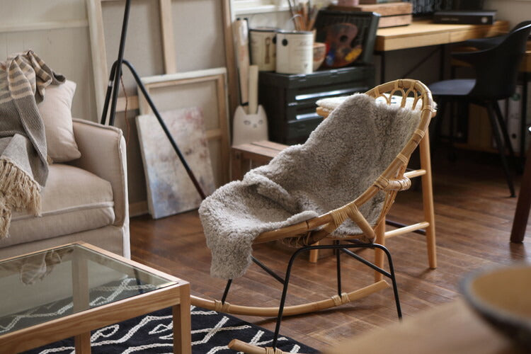 ロッキングチェア ラタン 籐 パーソナルチェア 椅子 イス いす 揺り椅子 リラックスチェア 一人掛け レトロ アジアン リゾート アンティーク スチール脚 アームレス 肘なし 背もたれ(代引不可)