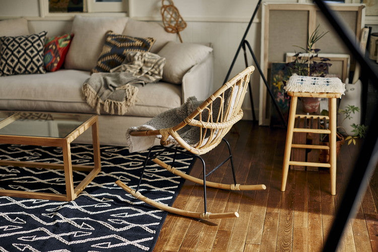 ロッキングチェア ラタン 籐 パーソナルチェア 椅子 イス いす 揺り椅子 リラックスチェア 一人掛け レトロ アジアン リゾート アンティーク スチール脚 アームレス 肘なし 背もたれ(代引不可)