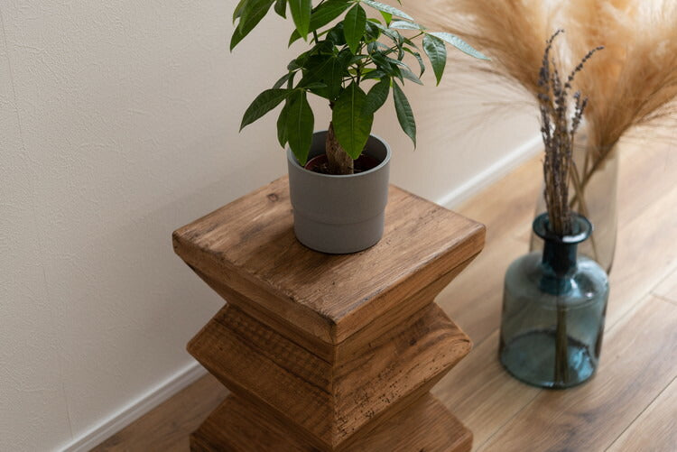 スツール 花台 玄関スツール 小物置き 面取り加工 ベッドサイド ソファサイド 椅子 コンパクト シンプル ナチュラル 古材 パイン材 天然木 ファブリック(代引不可)