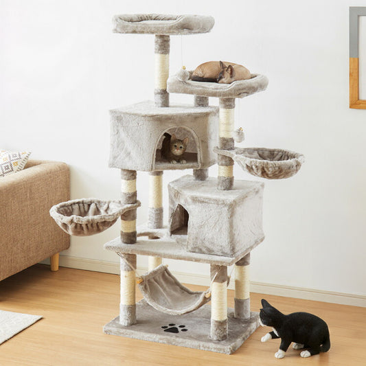 キャットタワー おしゃれ 据え置き 多頭飼い ハンモック付き キャットハウス 爪とぎ  おもちゃ 転倒防止 ペット 猫 ねこ タワー 麻紐 猫用品 ペット用品 頑丈 安定 室内 運動不足 ストレス解消 猫タワー 爪研ぎ 麻紐 ねこ 猫 ネコ