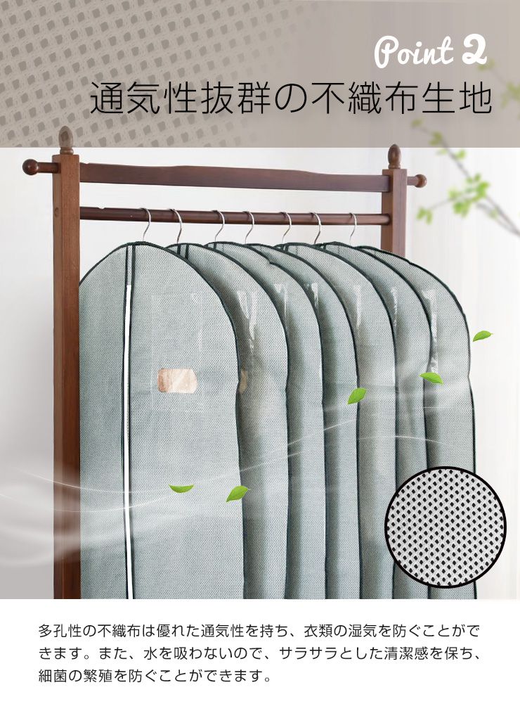 洋服カバー 12枚組 100cm 不織布 通気性 防塵 ほこり防止 日焼け防止 センターファスナー 透明窓 ポケット付き 収納 衣服収納 衣装カバー 衣服カバー 衣類カバー カバー 押し入れ クローゼット ワードローブ 引越 衣替え