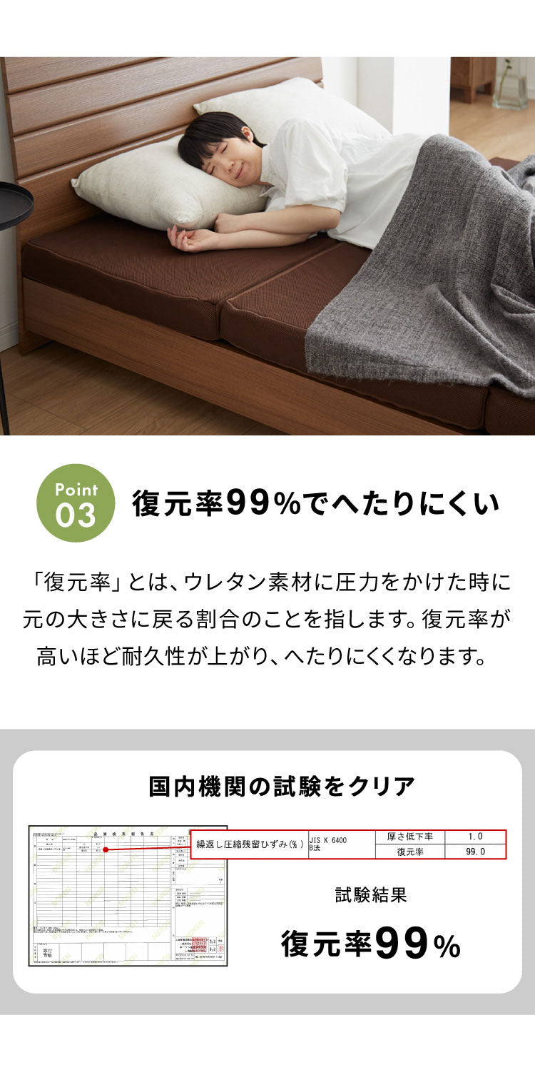 マットレス 折りたたみ 高反発 キング 3つ折り 厚さ10cm 炭入り リバーシブル 体圧分散 通気 洗える メッシュ生地 三つ折り 190N ごろ寝 敷布団 折り畳み 高反発マットレス ベッドマットレス 車中泊