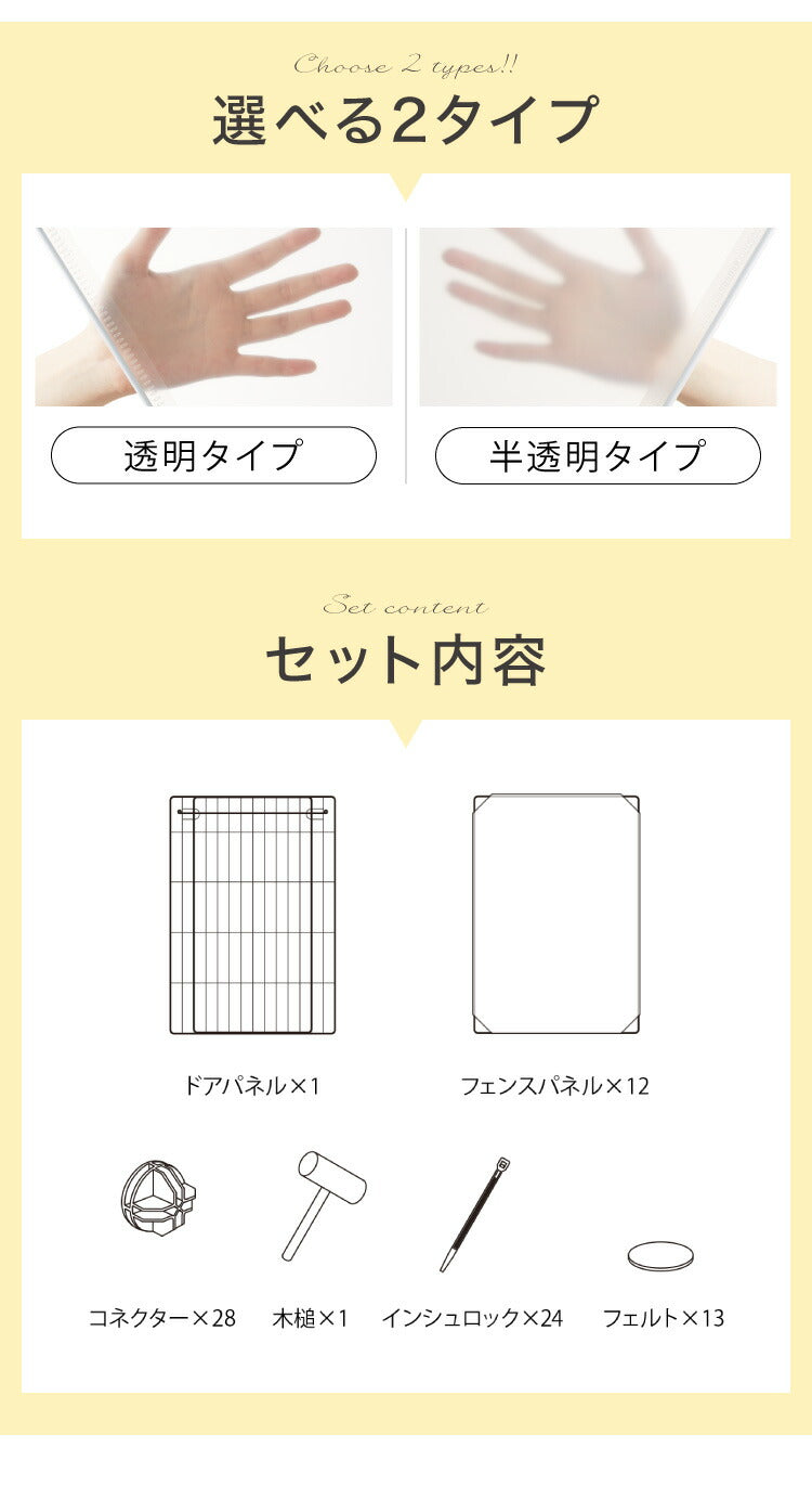 ペットフェンス 透明 半透明 クリア 置くだけ 組立簡単 50×70cm レイアウト自由 ドア有 ドア無 13枚 セット 正方形 長方形 L字 コンパクト ペットサークル ハウス ドッグサークル ドッグケージ ペットケージ 部屋さんぽ 犬 猫