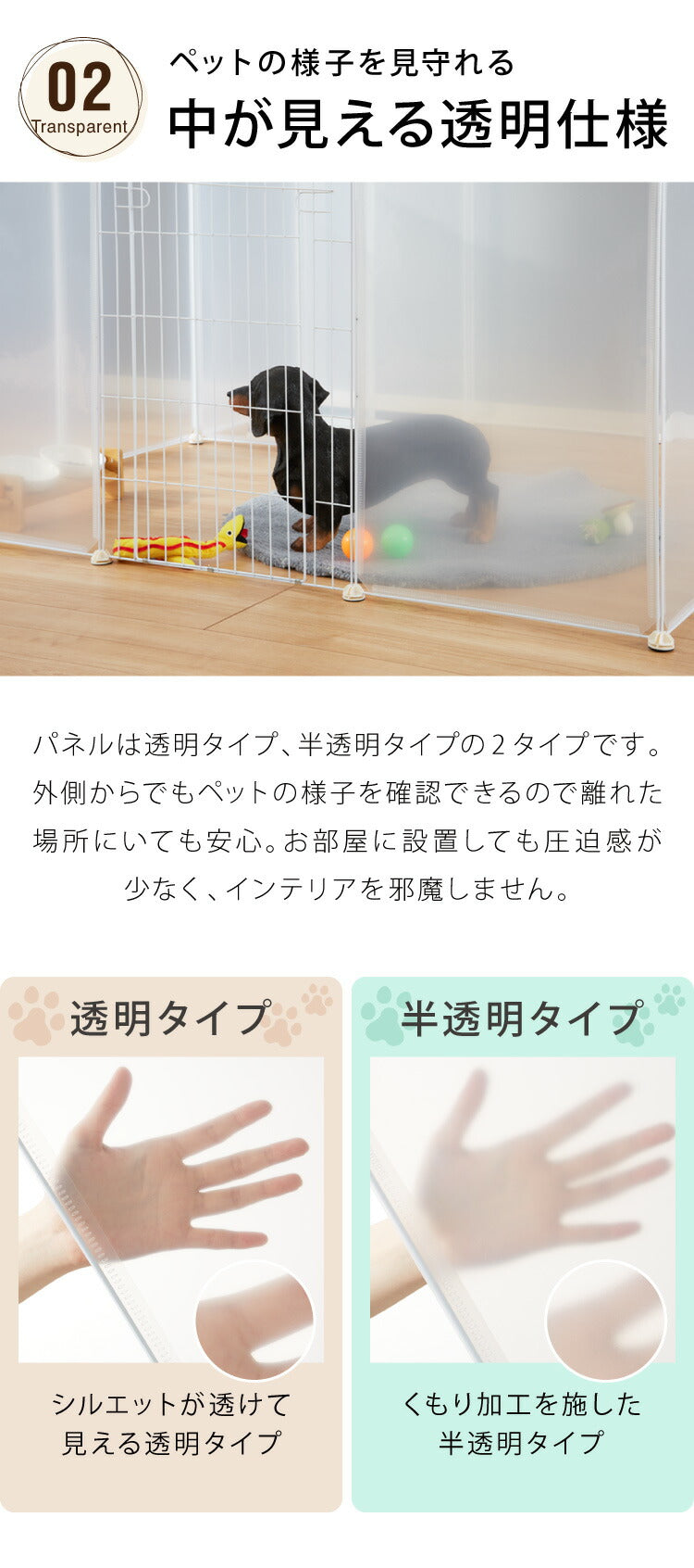 ペットフェンス 透明 半透明 クリア 置くだけ 組立簡単 50×70cm レイアウト自由 ドア有 ドア無 13枚 セット 正方形 長方形 L字 コンパクト ペットサークル ハウス ドッグサークル ドッグケージ ペットケージ 部屋さんぽ 犬 猫