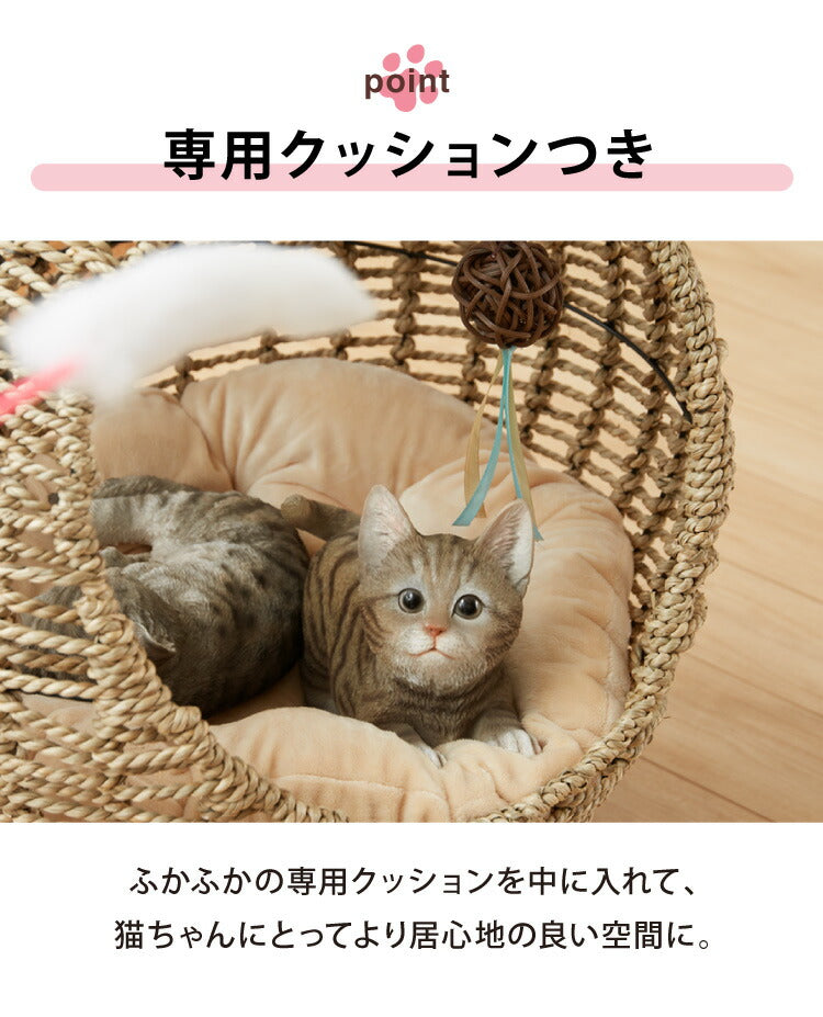 ペットハンギングチェア ベッド シーグラス 天然素材 クッション付き 天然水草 おしゃれ 北欧 ナチュラル チェア ペットベッド ペットチェア ハンモック ハウス ペットハウス ハンギングチェア カゴ