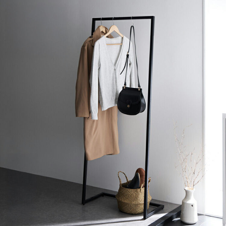 ハンガーラック 省スペース 幅58cm 高さ150cm スチール ブラック シンプル モダン モード 洋服収納 衣替え 洋服掛け スリム バッグ収納 インダストリアル パイプハンガー 収納ラック 衣類ラック コートハンガー ハンガーラック