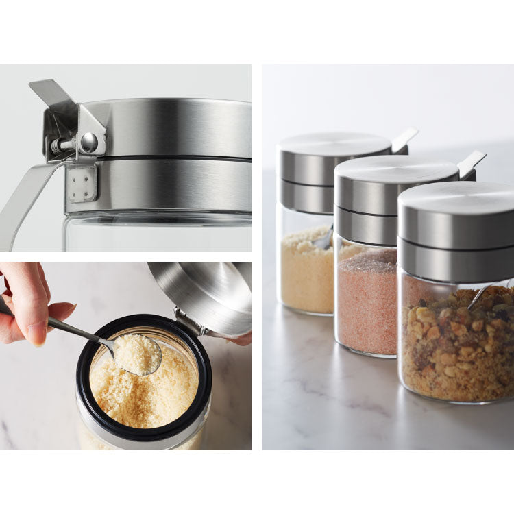 3個セット SALUS スカンディック スパイスジャー 300ml スプーン付き ガラス ステンレス 保存容器 調味料ポット 調味料入れ 砂糖 塩 コショウ スパイス セイラス おしゃれ(代引不可)