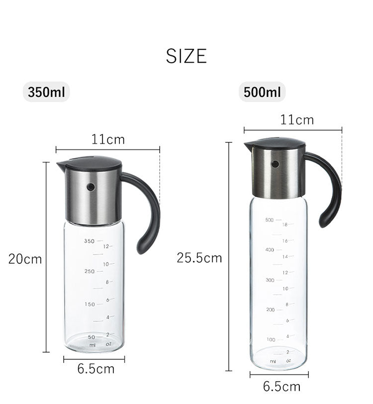 オイルボトル 500ml オイル&ビネガー ビネガーボトル ドレッシングボトル ガラス ガラスボトル 食洗機対応 液だれしない自動開閉 使いやすい オイル ビネガー 調味料 詰め替えボトル 分解可能