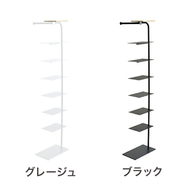 rootis 日本製 シューズラック 7足収納 幅18cm スリム 傘掛け 天板付き 棚付き スチール 天然木 ディスプレイ 靴箱 玄関収納 傘立て おしゃれ(代引不可)