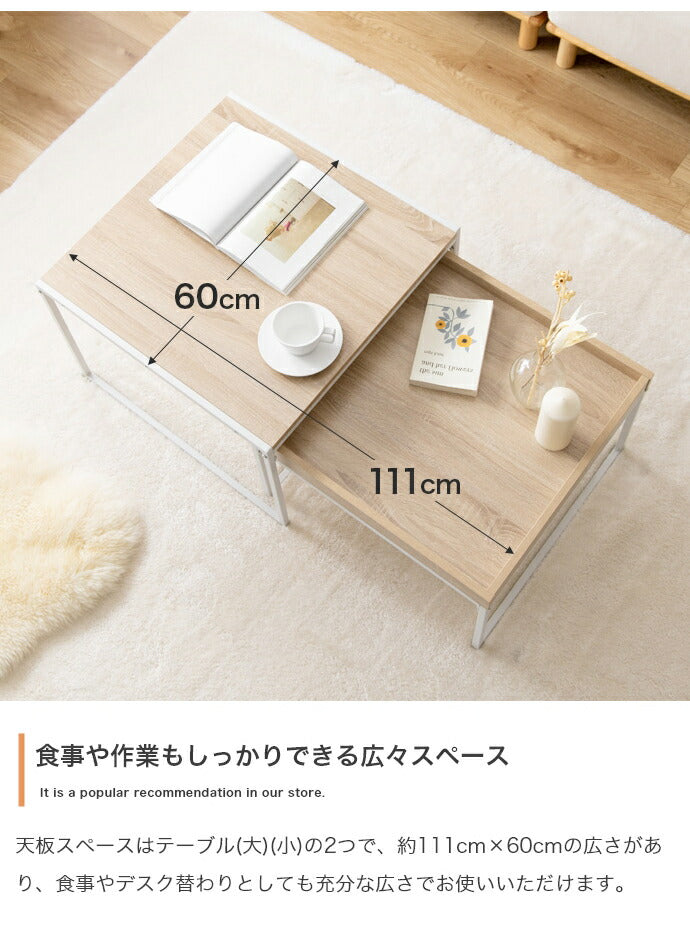 ネストテーブル 2点セット 木目調 大理石調 ローテーブル サイドテーブル 収納付き トレーテーブル 正方形 伸縮 センターテーブル 北欧 おしゃれ(代引不可)