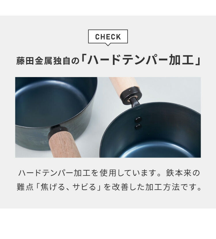 藤田金属 今日を元気にするお味噌汁パン 鉄鍋 片手鍋 16cm IH対応 日本製 PFOAフリー フッ素不使用 鍋 ガス火 軽い 油ならし不要 シーズニング不要 鉄分補給 木柄 六角 握りやすい フェムテック