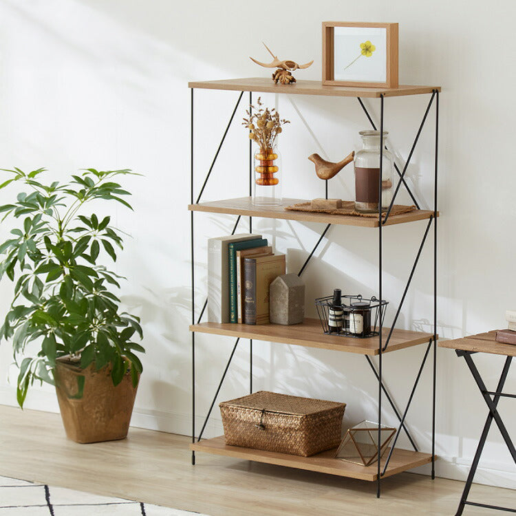 ワイヤーラック 4段 幅62cm 木目調 スチール 組み立て簡単 工具不要 おしゃれ 北欧 収納 スチールラック ワイヤーラック スチールシェルフ 子供部屋 洗面所 ディスプレイラック 隙間収納 すきま収納(代引不可)