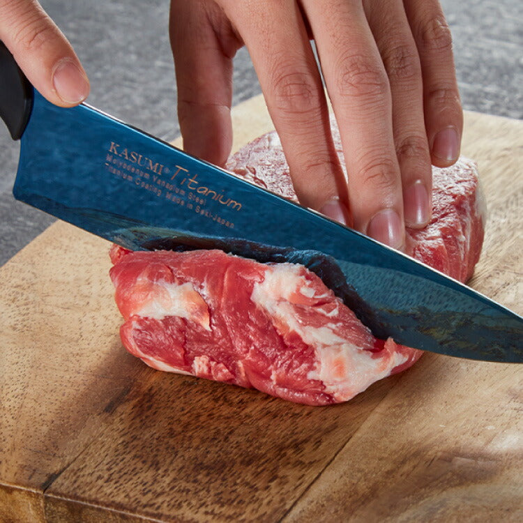 スミカマ 日本製 霞 KASUMI チタニウム 包丁セット 三徳包丁 牛刀 2点セット 三徳18cm 牛刀20cm 青い包丁 関の刃物 職人仕上げ チタンコーティング 刃物のまち 岐阜県関市 SUMIKAMA