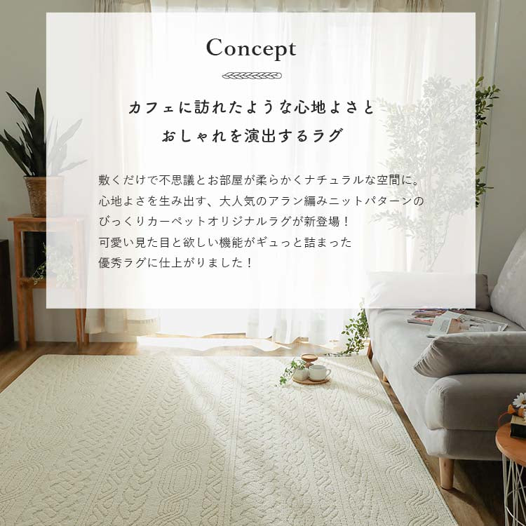 日本製 抗菌 防臭 ラグマット 130×190cm ニット風 編み模様 消臭 洗濯機 洗える ウォッシャブル アーズ防ダニ 花粉(代引不可)