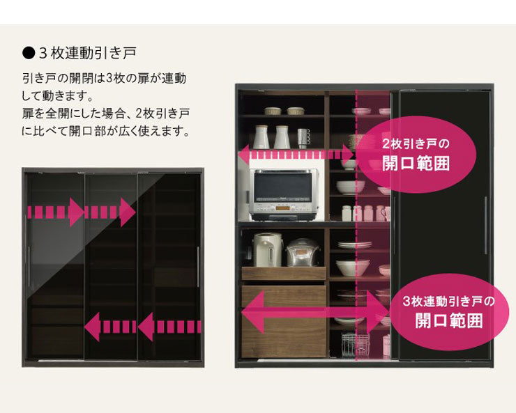 食器棚 完成品 引き戸 幅160cm 高さ200cm 開梱設置無料 ガラス スライド扉 コンセント付き キッチン シンプル キッチン収納 収納 キッチンボード レンジ台 飛散防止フィルム ホワイト ブラック (代引不可)