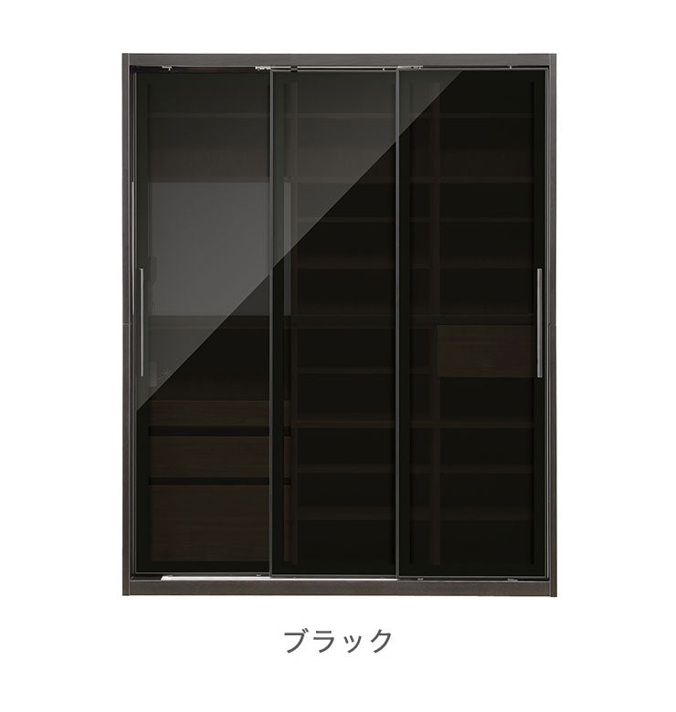 食器棚 完成品 引き戸 幅160cm 高さ200cm 開梱設置無料 ガラス スライド扉 コンセント付き キッチン シンプル キッチン収納 収納 キッチンボード レンジ台 飛散防止フィルム ホワイト ブラック (代引不可)