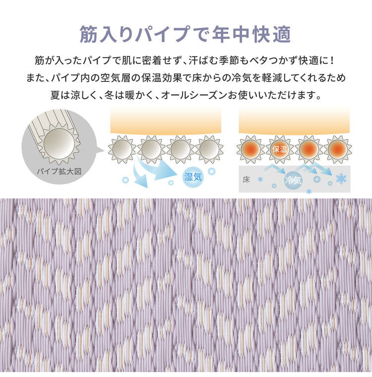 大人かわいい 洗える い草風カーペット パスラッシュ PP 江戸間6畳 261×352 花ござ 洗えるラグ 柄上敷き PP素材で水に強い 屋内 屋外 レジャーシート おしゃれ(代引不可)