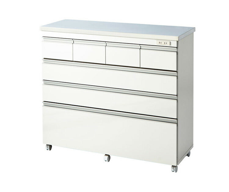 キッチンカウンター 間仕切り ステンレス天板 幅120 完成品 国産 背面化粧仕上げ 鏡面仕上げ 【開梱設置無料】キャスター付き 4段 レンジ台 レンジラック 食器棚 キッチンワゴン(代引不可)