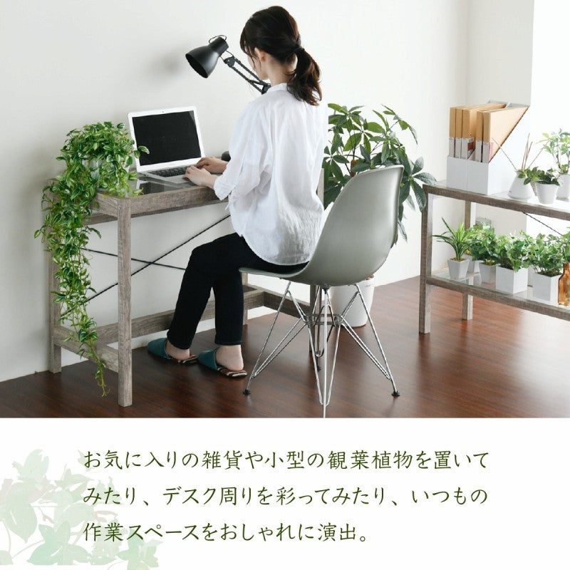 グリーンインテリア デスク 幅90 ガラス 古材 古木 インテリア 奥行45 観葉植物 シャビー 棚 ラック おしゃれ 机 pc リビング(代引不可)