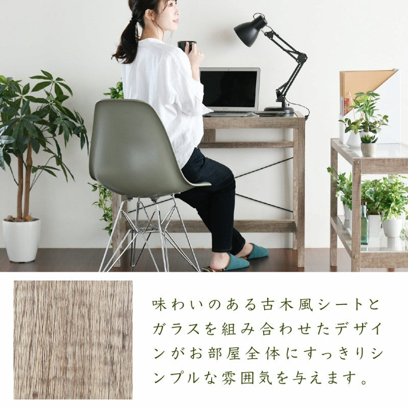 グリーンインテリア デスク 幅90 ガラス 古材 古木 インテリア 奥行45 観葉植物 シャビー 棚 ラック おしゃれ 机 pc リビング(代引不可)