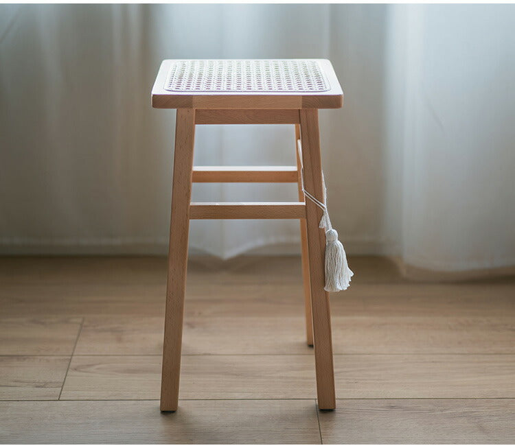 スツール 天然木 ラタン 幅25 奥行25 高さ45cm 完成品 軽量 コンパクト おしゃれ リビング ダイニング 来客用 籐家具 椅子 チェア amu/アム AMU-S02(代引不可)