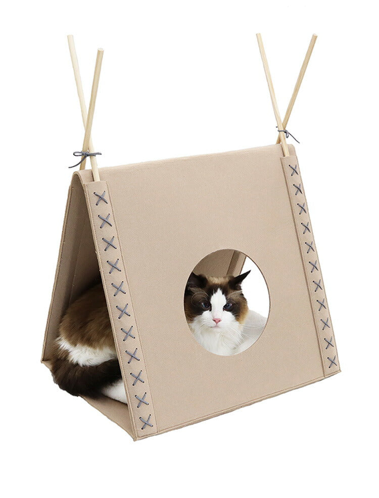 ペッツルート 猫用 ベッド ハウス ニャンともさんかく屋根のおうち クッション付 フェルト 猫用ハウス お家 ベッド ペットベッド 猫ベッド あったか 温か 暖か