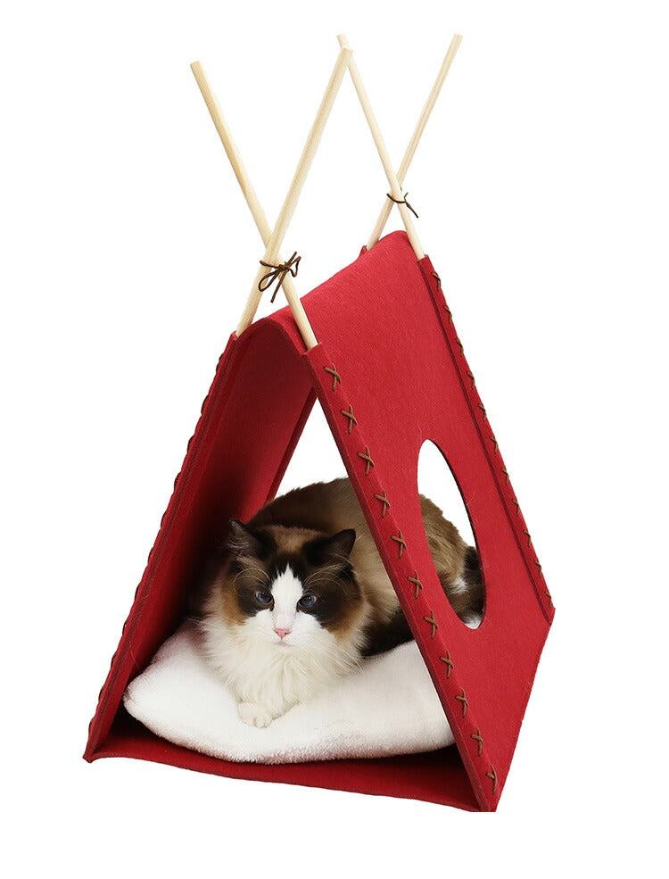 ペッツルート 猫用 ベッド ハウス ニャンともさんかく屋根のおうち クッション付 フェルト 猫用ハウス お家 ベッド ペットベッド 猫ベッド あったか 温か 暖か