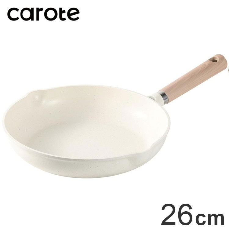 カローテ CAROTE フライパン IH対応 PFOAフリー 26cm IH ガス火対応 ふっ素加工 コーティング 注ぎ口付き お手入れ簡単 アイボリー NM-5005 COSY-ICE かわいい おしゃれ