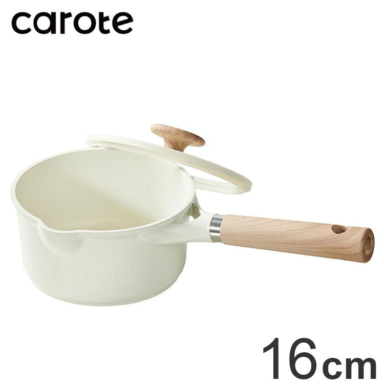 カローテ CAROTE 片手鍋 16cm ガラス蓋セット ソースパン IH対応 PFOAフリー IH ガス火対応 ガラス蓋 ふっ素加工 コーティング 注ぎ口付き お手入れ簡単 アイボリー NM-5009 COSY-ICE かわいい