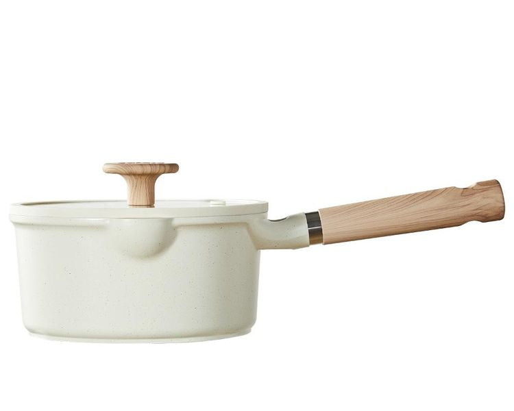 カローテ CAROTE 片手鍋 16cm ガラス蓋セット ソースパン IH対応 PFOAフリー IH ガス火対応 ガラス蓋 ふっ素加工 コーティング 注ぎ口付き お手入れ簡単 アイボリー NM-5009 COSY-ICE かわいい