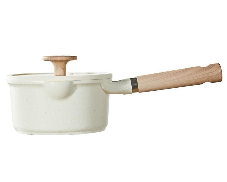 カローテ CAROTE 片手鍋 18cm ガラス蓋セット ソースパン IH対応 PFOAフリー IH ガス火対応 ガラス蓋 ふっ素加工 コーティング 注ぎ口付き お手入れ簡単 アイボリー NM-5010 COSY-ICE かわいい
