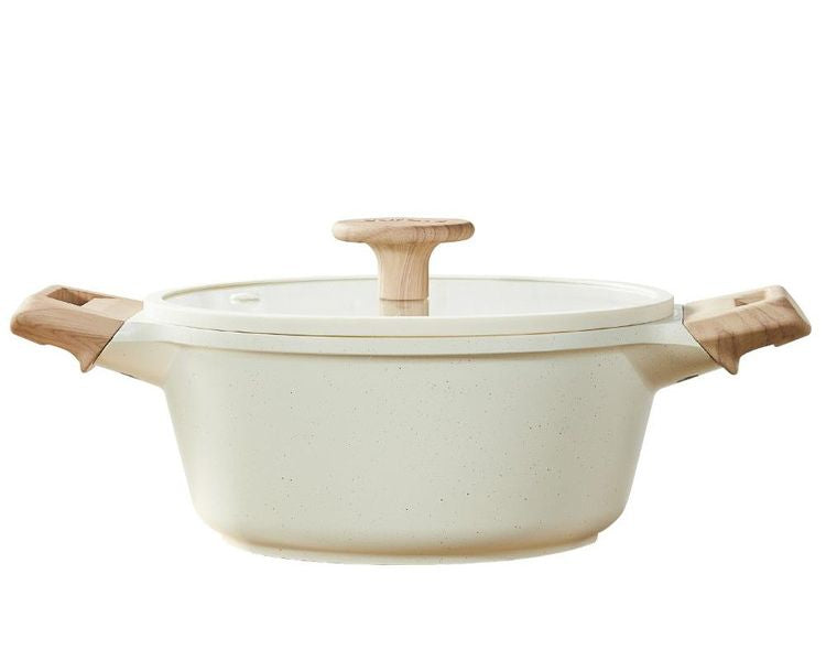 カローテ CAROTE 両手鍋 20cm ガラス蓋セット キャセロール IH対応 PFOAフリー IH ガス火対応 ガラス蓋付 ふっ素加工 コーティング お手入れ簡単 アイボリー NM-5011 COSY-ICE かわいい
