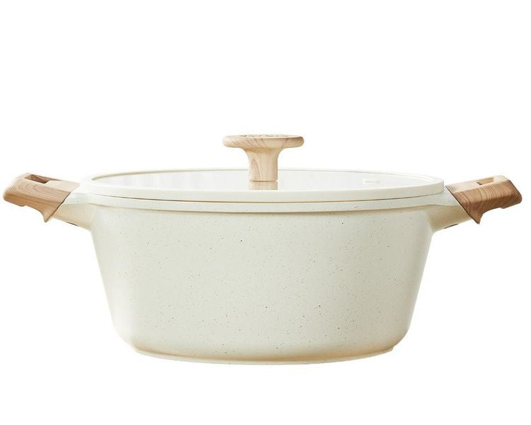 カローテ CAROTE 両手鍋 24cm ガラス蓋セット キャセロール IH対応 PFOAフリー IH ガス火対応 ガラス蓋付 ふっ素加工 コーティング お手入れ簡単 アイボリー NM-5012 COSY-ICE かわいい