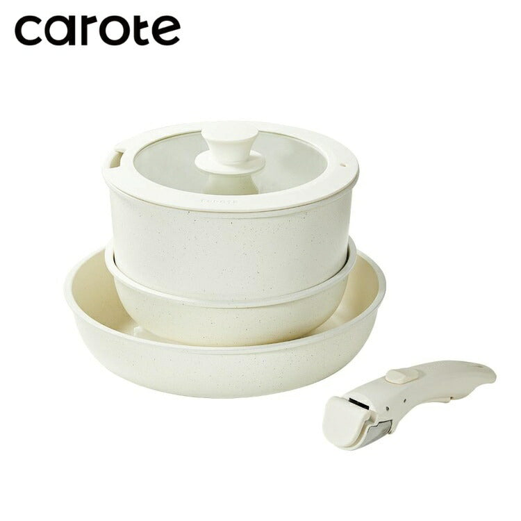 カローテ CAROTE 取っ手が取れる ハンドル着脱式 フライパン 5点セット 20cm 26cm ポット 20cm ガラス蓋 IH対応 PFOAフリー IH対応 PFOAフリー IH ガス火対応 ふっ素加工 コーティング ICE cream