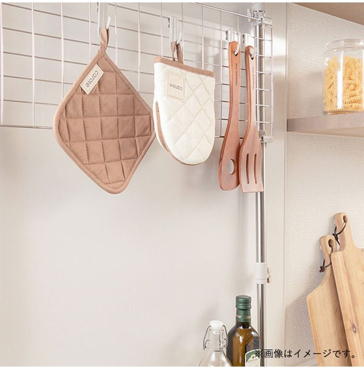 カローテ CAROTE ミトン オーブン キッチン 鍋つかみ 片手 綿素材 ループ付 ブラウン アイボリー 淡色 14×17cm NM-5064