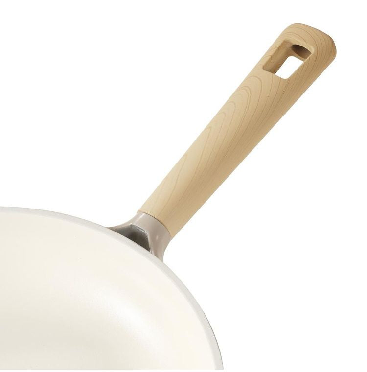 カローテ CAROTE フライパン 28cm ふっ素不使用 IH対応 PFOAフリー IH ガス火対応 セラミック 注ぎ口付き 洗いやすい 握りやすい ミルクティー NM-5086 COSY-ICE