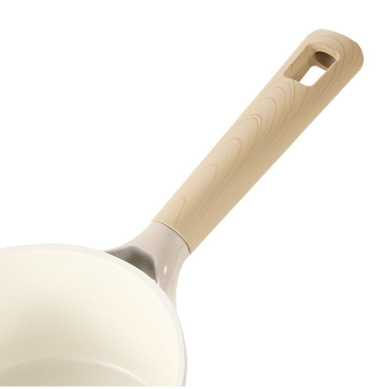 カローテ CAROTE 片手鍋 16cm ソースパン ふっ素不使用 IH対応 PFOAフリー IH ガス火対応 ガラス蓋付き 注ぎ口付き 洗いやすい 握りやすい ミルクティー NM-5091 COSY-ICE