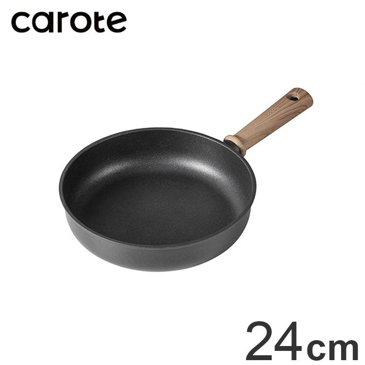 カローテ CAROTE フライパン 深型 24cm IH対応 PFOAフリー ディープパン IH ガス火対応 木目調 木目 チタンコーティング チタン 注ぎ口付きお手入れ簡単 ブラック NM-5101
