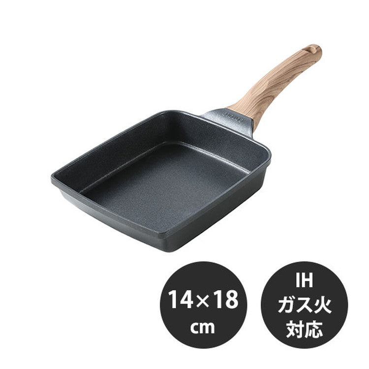 カローテ CAROTE 卵焼き器 エッグパン 14×18cm IH対応 PFOAフリー IH ガス火対応 木目調 木目 チタンコーティング チタン たまご焼き器 玉子焼き器 ブラック NM-5106