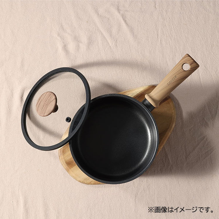 カローテ CAROTE 片手鍋 ソースパン 18cm IH対応 PFOAフリー IH ガス火対応 木目調 木目 チタンコーティング チタン ガラス蓋付 ブラック NM-5107