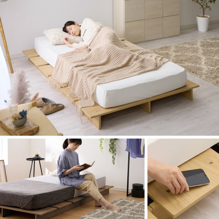 【セット販売】ステージベッド シングル ポケットコイルマットレス ベッドフレーム すのこベッド おしゃれ 韓国インテリア 北欧 すのこ 脚付き 木目調 低床 かわいい コンパクト 可愛い ベット