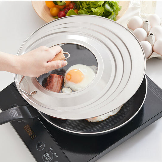 日本製 フライパンカバー ガラス窓付き 自立式 中が見える 24~30cm対応 ステンレス製 木製ハンドル 蓋 ふた フライパン カバー スタンド式 立つ 京都活具 おしゃれ